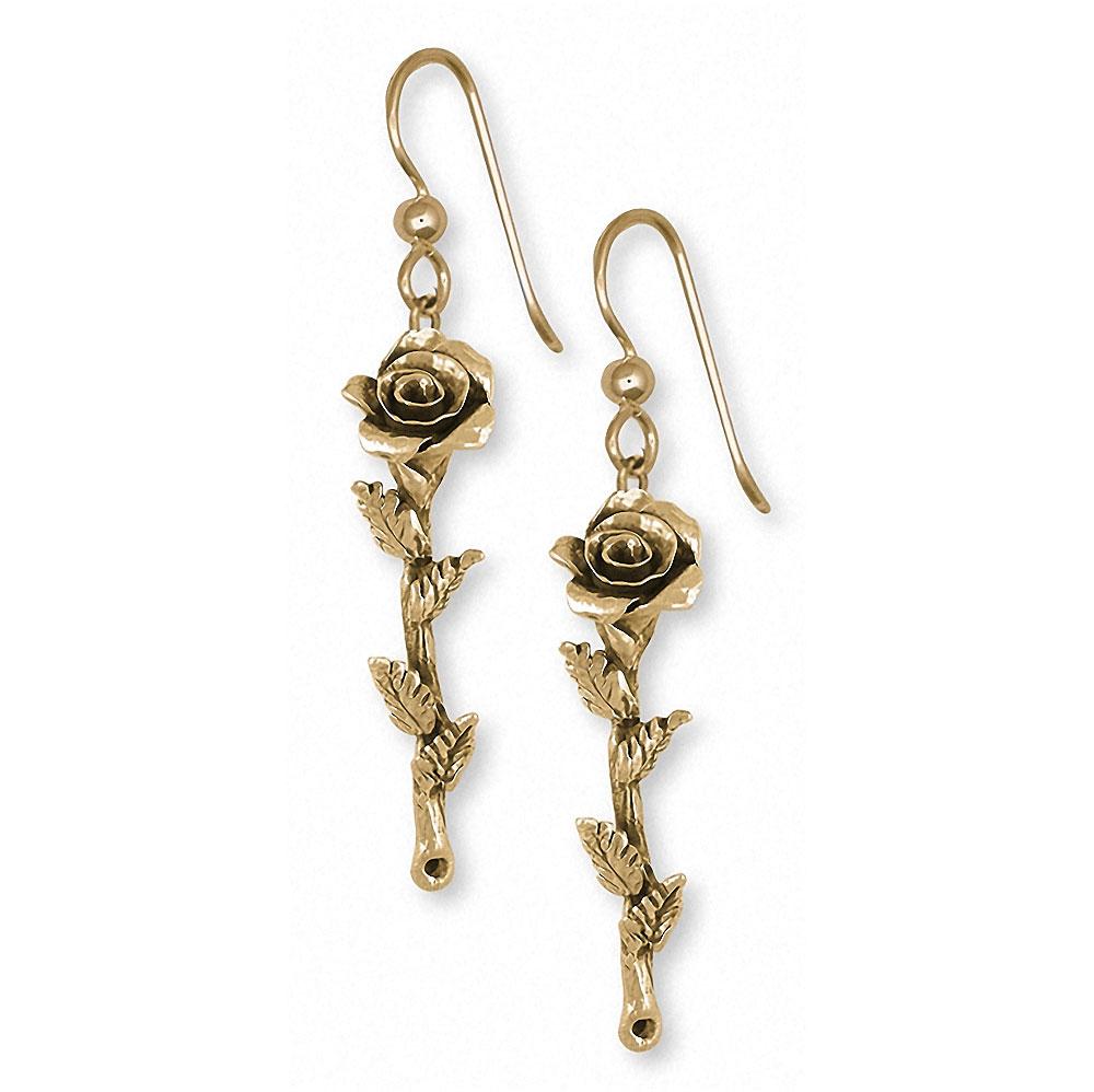 Long Stem Rose Charms Long Stem Rose Earrings 14k Gold Flower Jewelry Long Stem Rose jewelry