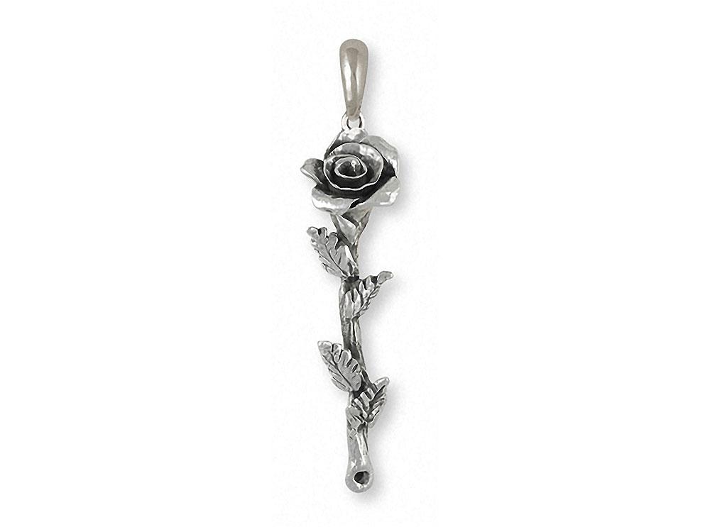 Long Stem Rose Charms Long Stem Rose Pendant Sterling Silver Flower Jewelry Long Stem Rose jewelry