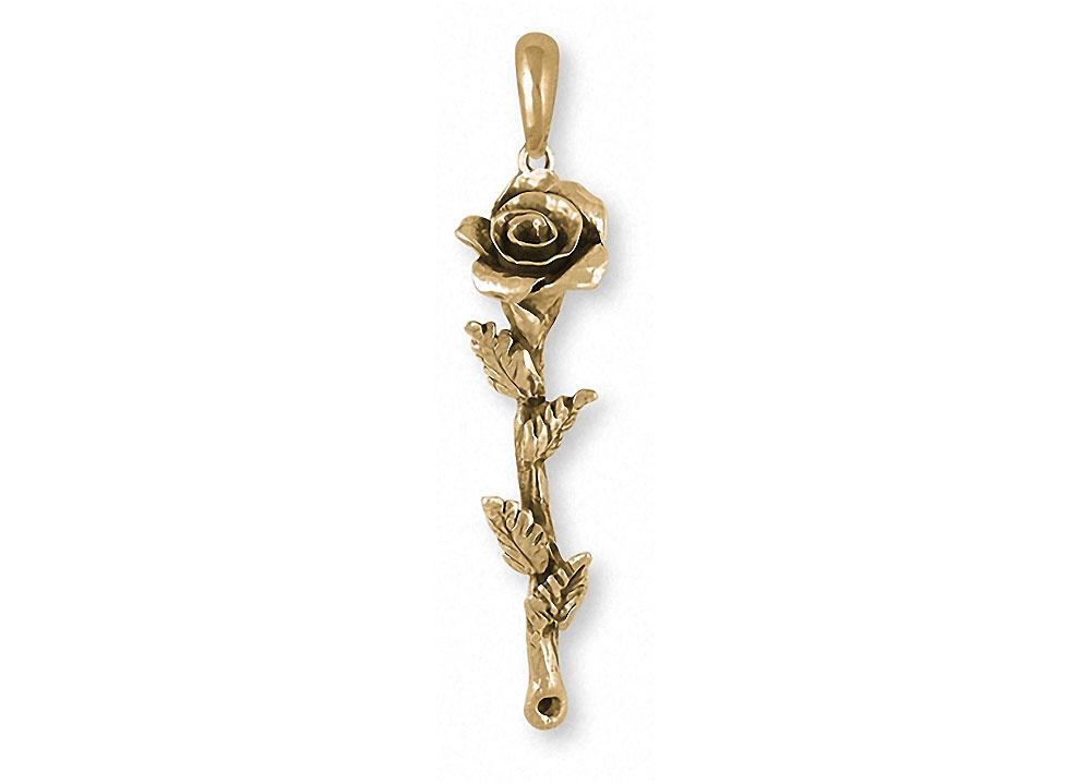 Long Stem Rose Charms Long Stem Rose Pendant 14k Gold Flower Jewelry Long Stem Rose jewelry