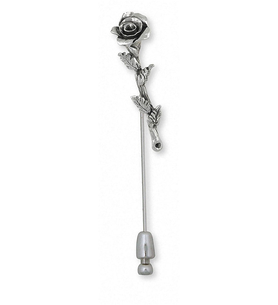 Long Stem Rose Charms Long Stem Rose Brooch Pin Sterling Silver Flower Jewelry Long Stem Rose jewelry