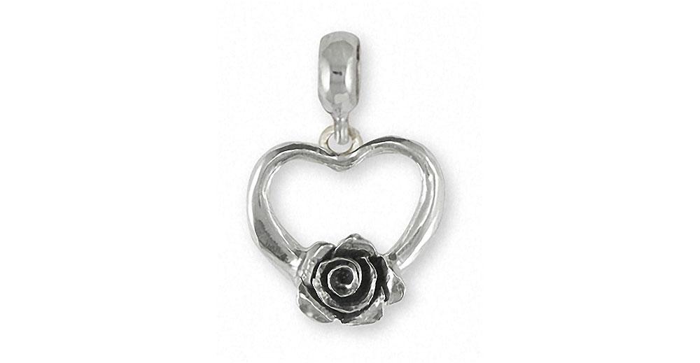 Rose Charms Rose Charm Slide Sterling Silver Flower Jewelry Rose jewelry