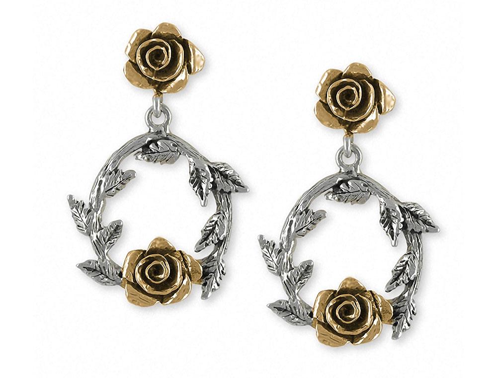 Rose Charms Rose Earrings Silver And 14k Gold Flower Jewelry Rose jewelry