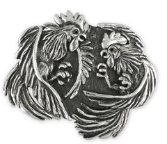 Fighting Rooster Mens Belt Buckle Handmade Sterling Silver