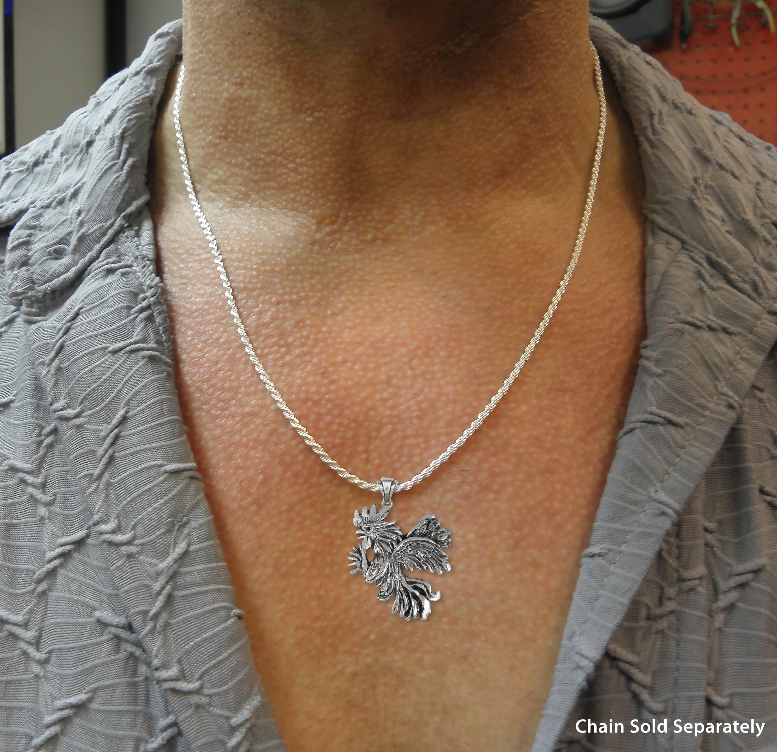 925 Sterling Silver Rooster Charm Pendant - High Polish Zodiac Jewelry Handcrafted In USA