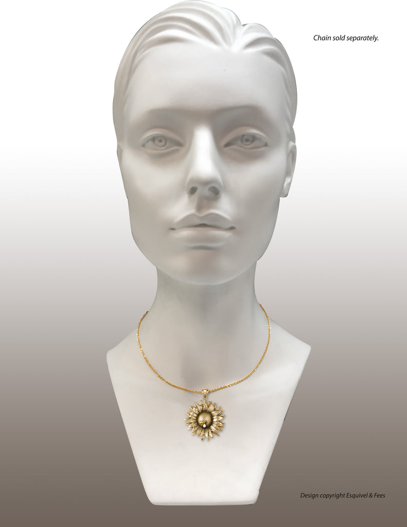 Sunflower Pendant Jewelry 14k Gold Handmade Flower Pendant SF2-BEPG