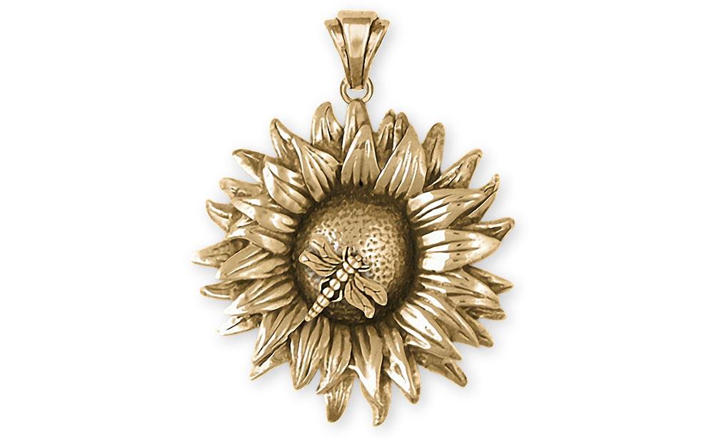 Sunflower Charms Sunflower Pendant 14k Gold Sunflower And Dragonfly Jewelry Sunflower jewelry