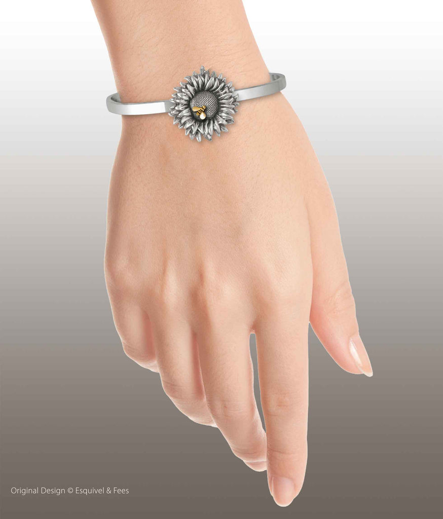 Sunflower Bracelet Jewelry Silver And Gold Handmade Sunflower With Gold Bee Bracelet SF3-TNCB