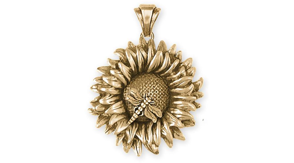Sunflower Charms Sunflower Pendant 14k Gold Sunflower And Dragonfly Jewelry Sunflower jewelry