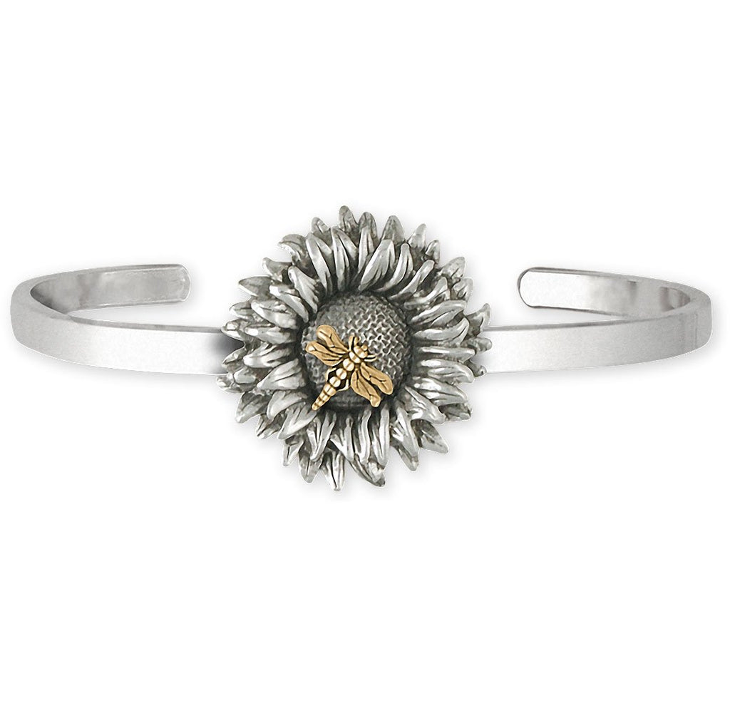 Sunflower Charms Sunflower Bracelet Silver And 14k Gold Sunflower And Dragonfly Jewelry Sunflower jewelry