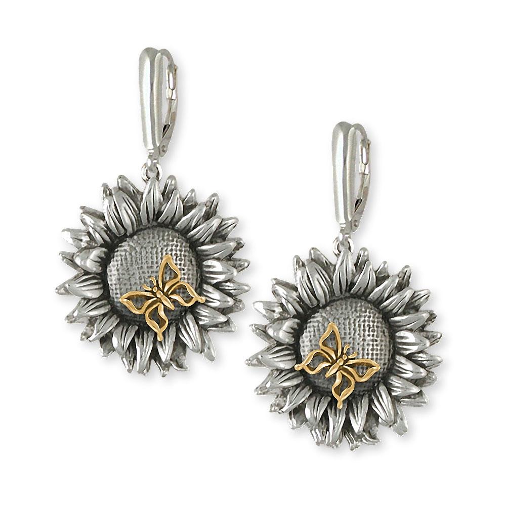 Sunflower Charms Sunflower Earrings Silver And 14k Gold Flower Jewelry Sunflower jewelry