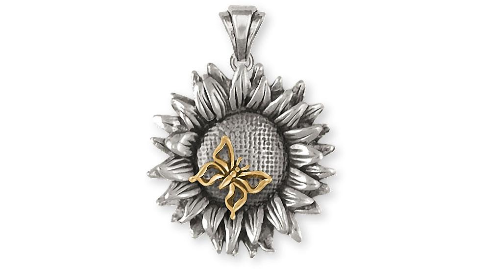 Sunflower Charms Sunflower Pendant Silver And 14k Gold Flower Jewelry Sunflower jewelry