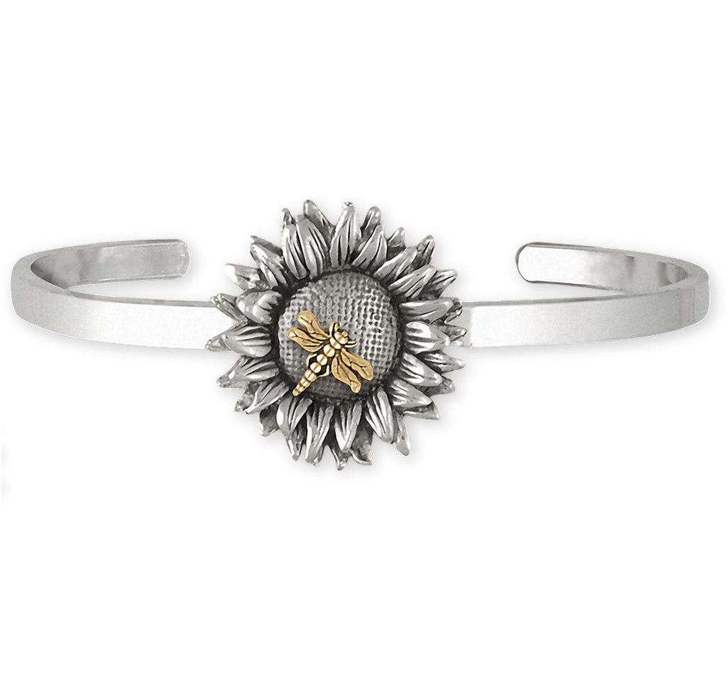 Sunflower Charms Sunflower Bracelet Silver And 14k Gold Sunflower And Dragonfly Jewelry Sunflower jewelry
