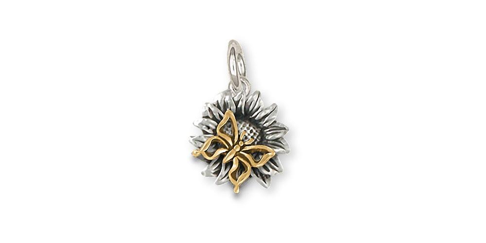 Sunflower Charms Sunflower Charm Silver And 14k Gold Flower Jewelry Sunflower jewelry