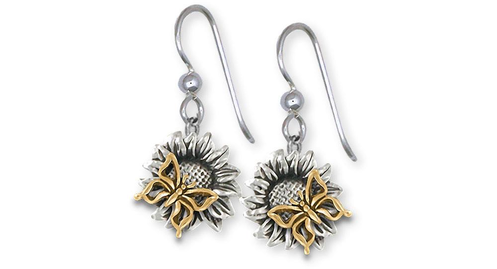 Sunflower Charms Sunflower Earrings Silver And 14k Gold Flower Jewelry Sunflower jewelry