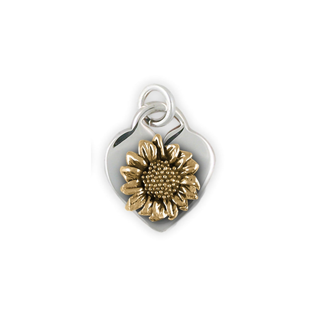 Sunflower Charms Sunflower Pendant Silver And 14k Gold Sunflower Jewelry Sunflower jewelry