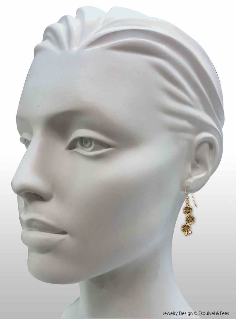 Sunflower Jewelry 14k Gold Handmade Sunflower With Gold Bee Earrings  SFTX12X-BEG