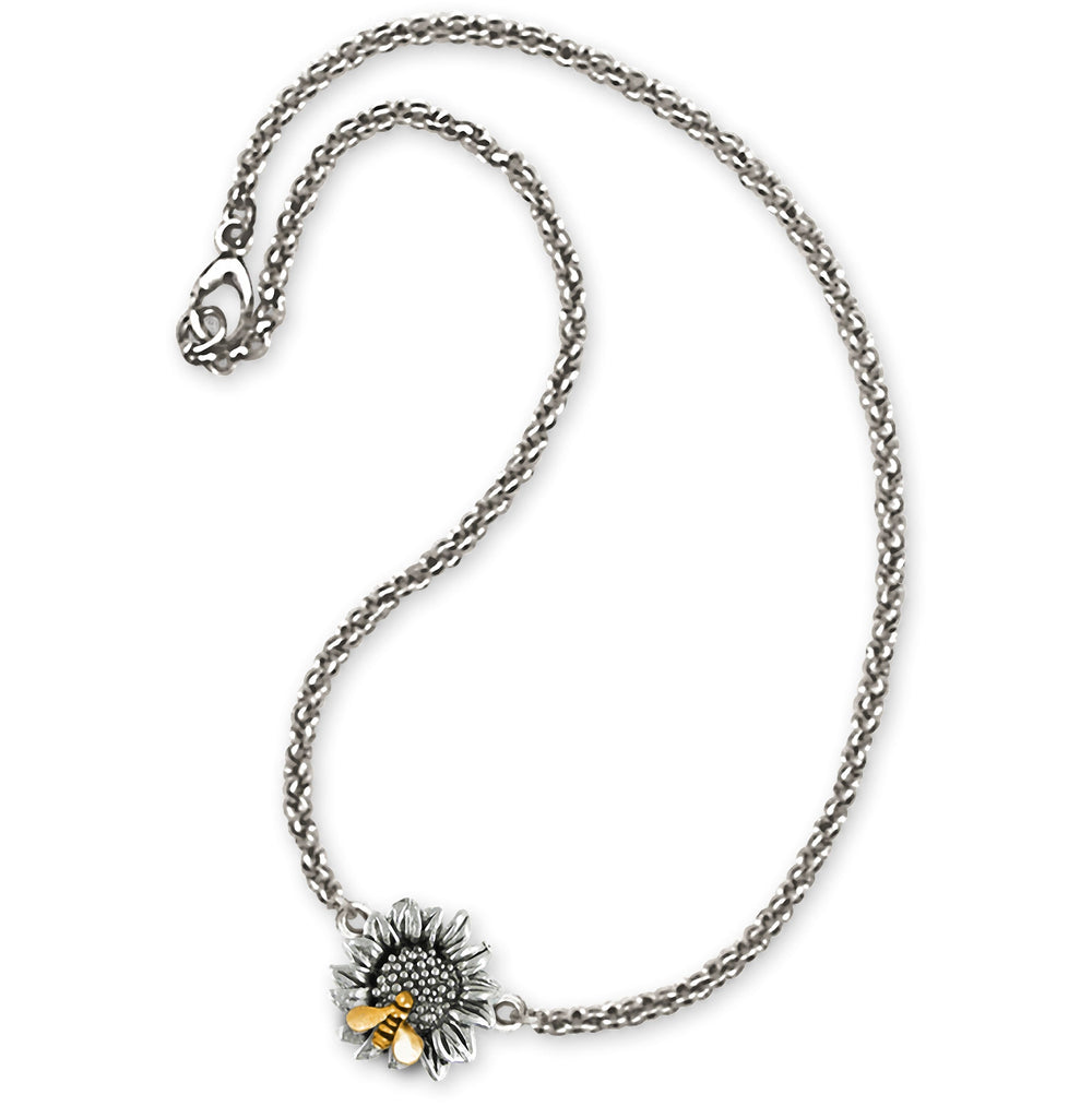 Sunflower Sunflower With Bee Ankle Bracelet Silver And 14k Gold