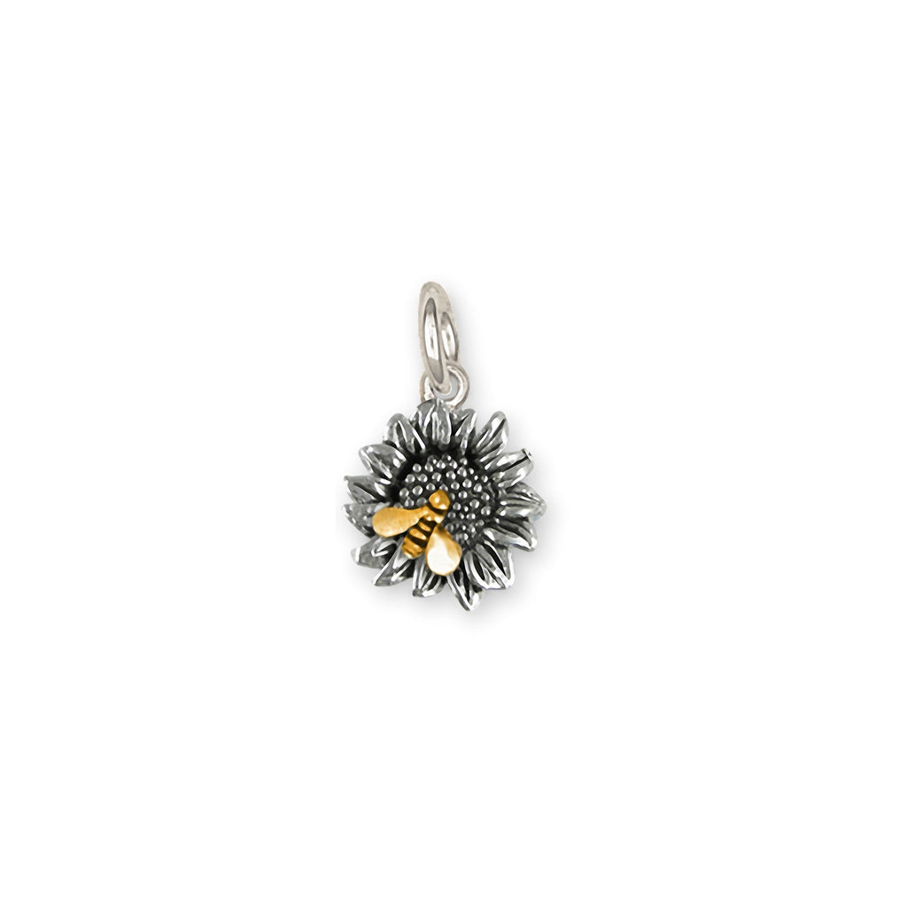 Sunflower Charms Sunflower Charm Silver And 14k Gold Sunflower With Bee Jewelry Sunflower jewelry