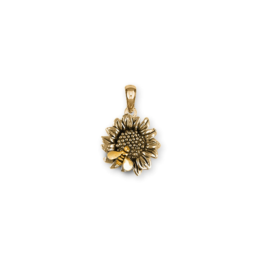 Sunflower Charms Sunflower Pendant 14k Gold Sunflower And Bee Jewelry Sunflower jewelry