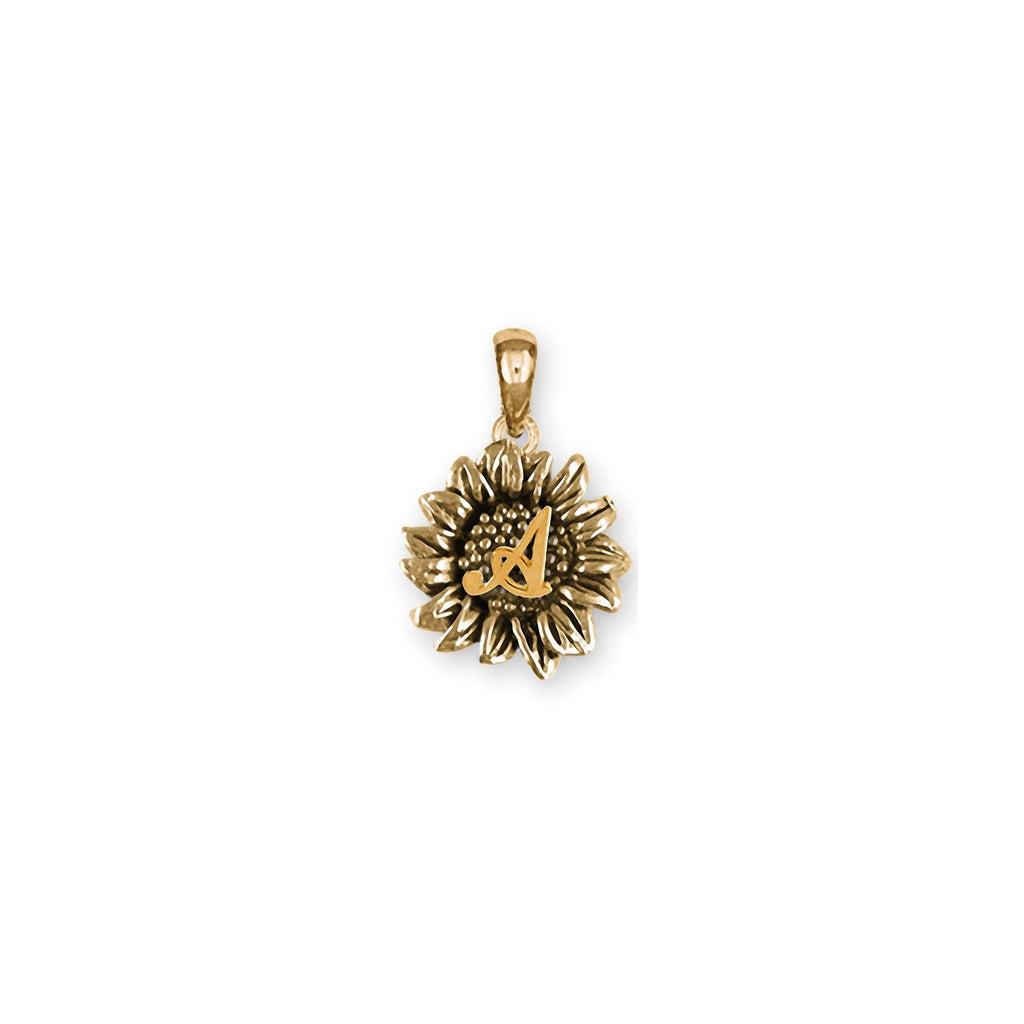 Sunflower Charms Sunflower Pendant 14k Gold Sunflower With Initial Jewelry Sunflower jewelry
