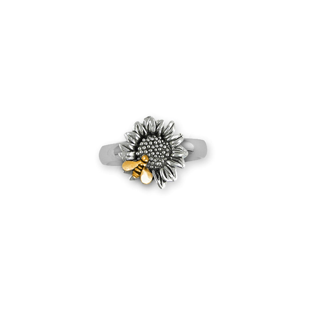 Sunflower Charms Sunflower Ring Silver And 14k Gold Sunflower Jewelry Sunflower jewelry