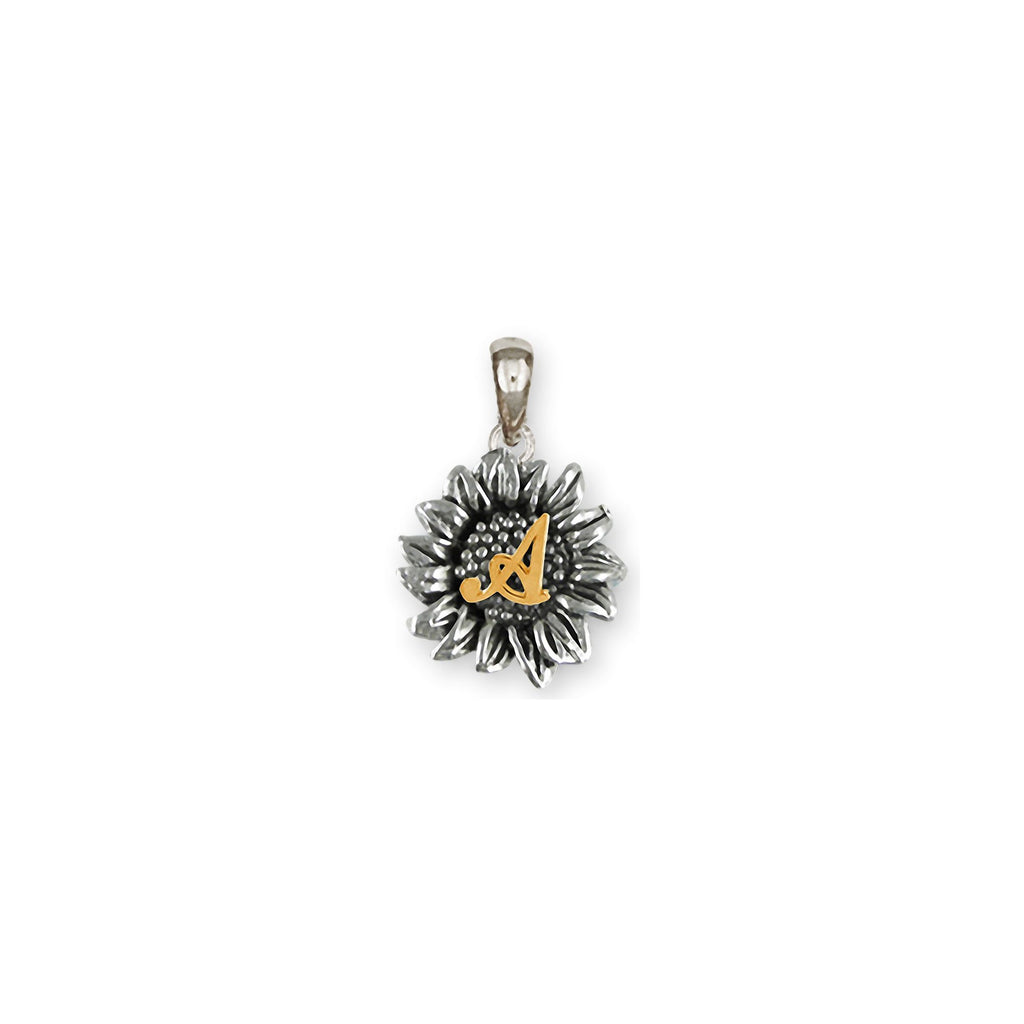 Sunflower Charms Sunflower Pendant Silver And 14k Gold Sunflower And Initial Jewelry Sunflower jewelry