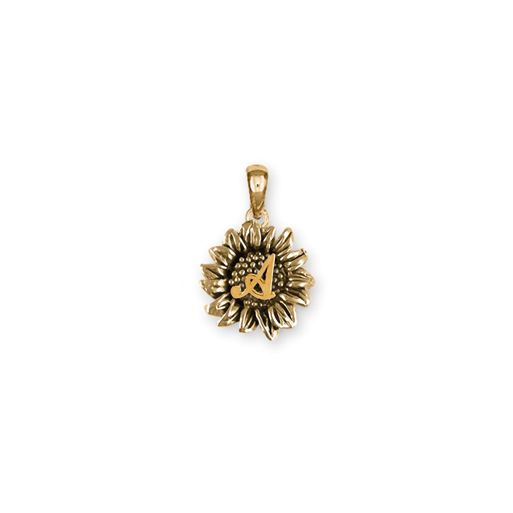 Sunflower Charms Sunflower Pendant 14k Gold Sunflower Initial Jewelry Sunflower jewelry