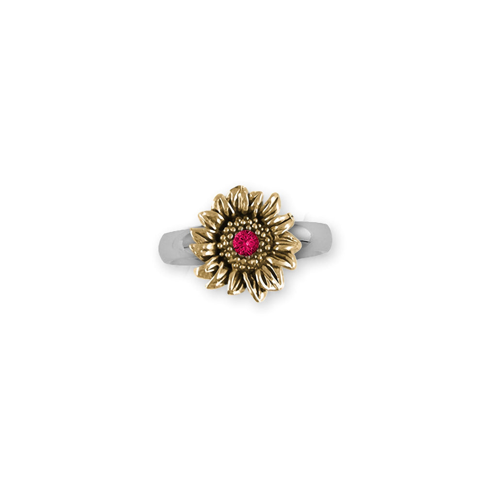 Sunflower Charms Sunflower Ring Silver And 14k Gold Sunflower With Birthstone Jewelry Sunflower jewelry