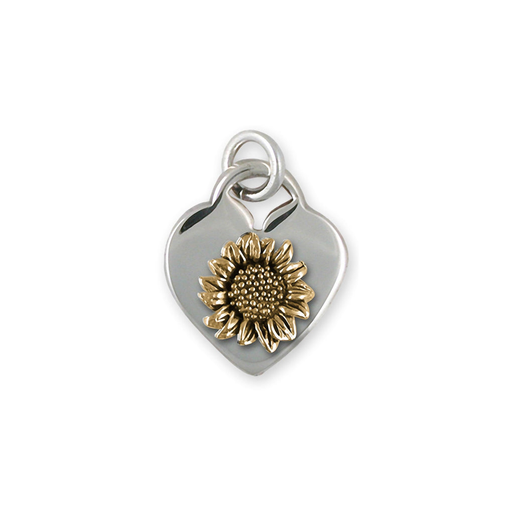 Sunflower Charms Sunflower Pendant Silver And 14k Gold Sunflower Jewelry Sunflower jewelry