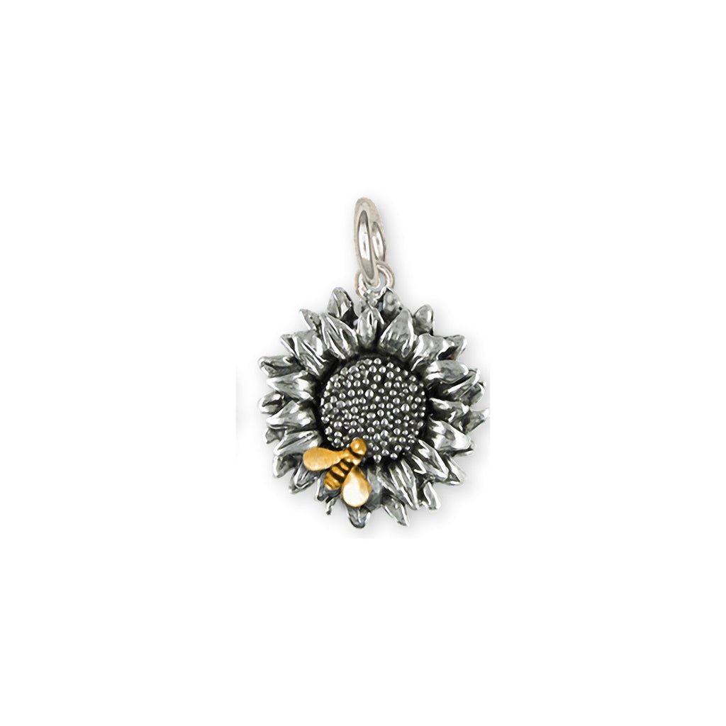 Sunflower Charms Sunflower Charm Silver And 14k Gold Sunflower With Bee Jewelry Sunflower jewelry
