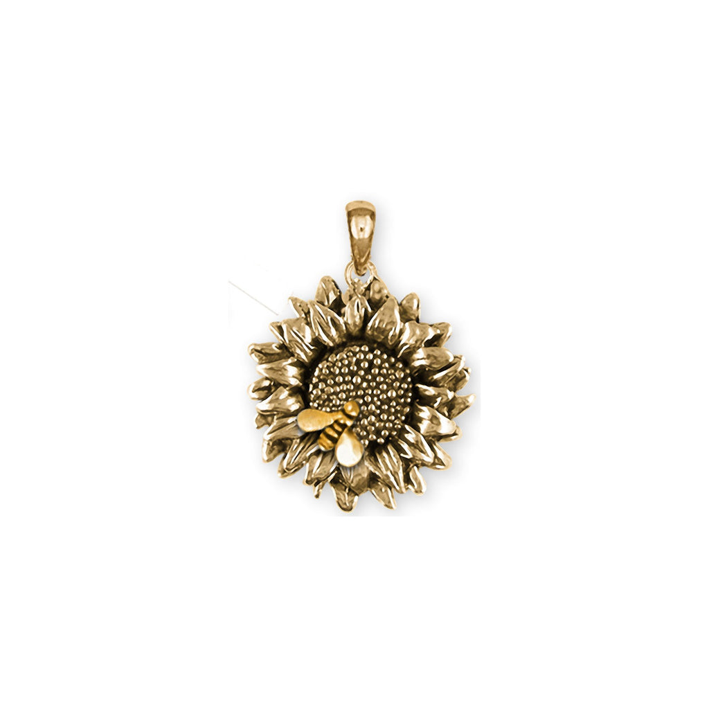 Sunflower Charms Sunflower Pendant 14k Gold Sunflower With Bee Jewelry Sunflower jewelry