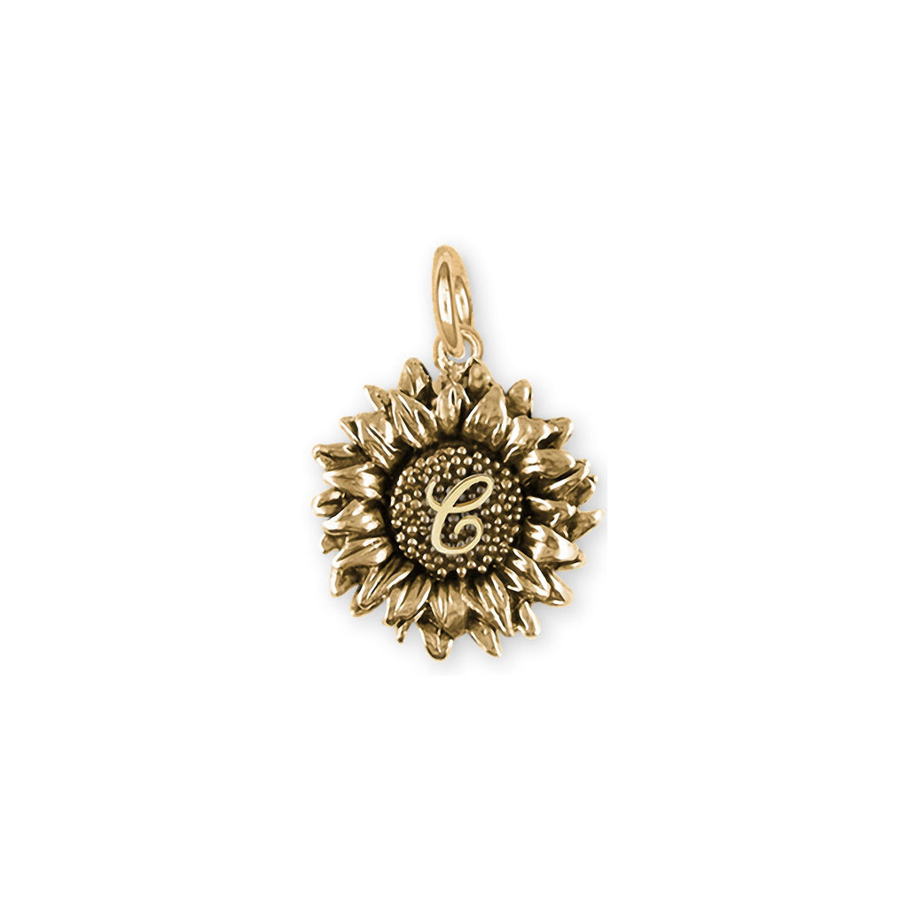 Sunflower Charms Sunflower Charm 14k Gold Sunflower With Initial Jewelry Sunflower jewelry