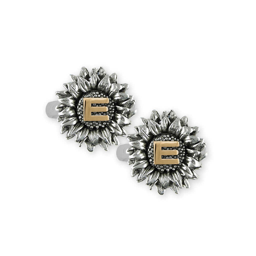Sunflower Charms Sunflower Cufflinks Silver And 14k Gold Sunflower With Initials Jewelry Sunflower jewelry
