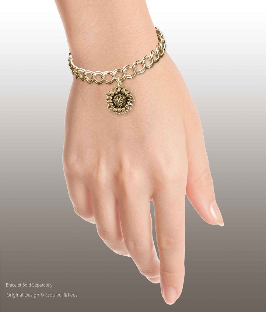 Sunflower Jewelry 14k Gold Handmade Sunflower With Initial Charm  SFTX3-INCG
