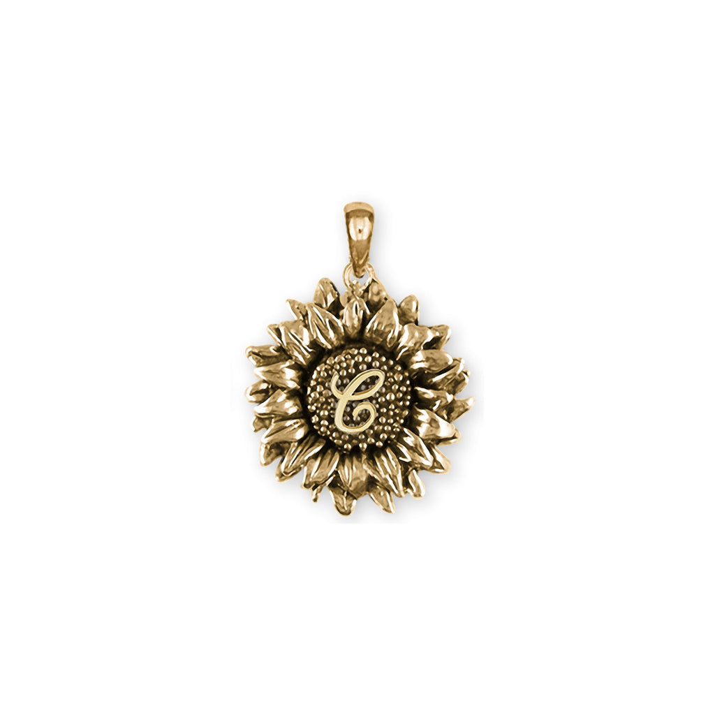 Sunflower Charms Sunflower Pendant 14k Gold Sunflower With Initial Jewelry Sunflower jewelry