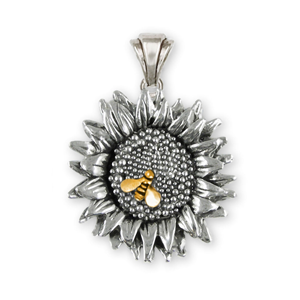 Sunflower Charms Sunflower Pendant Silver And 14k Gold Sunflower Jewelry Sunflower jewelry