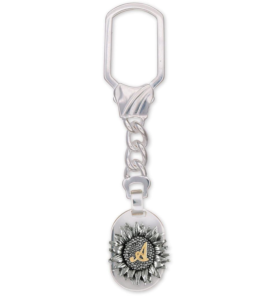 Sunflower Charms Sunflower Key Ring Silver And 14k Gold Sunflower Jewelry Sunflower jewelry