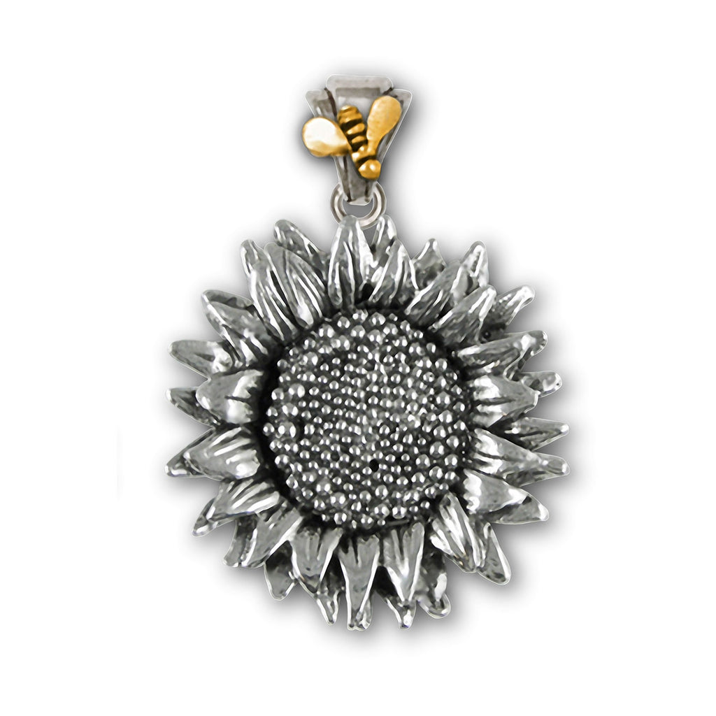 Sunflower Charms Sunflower Pendant Silver And 14k Gold Sunflower Jewelry Sunflower jewelry