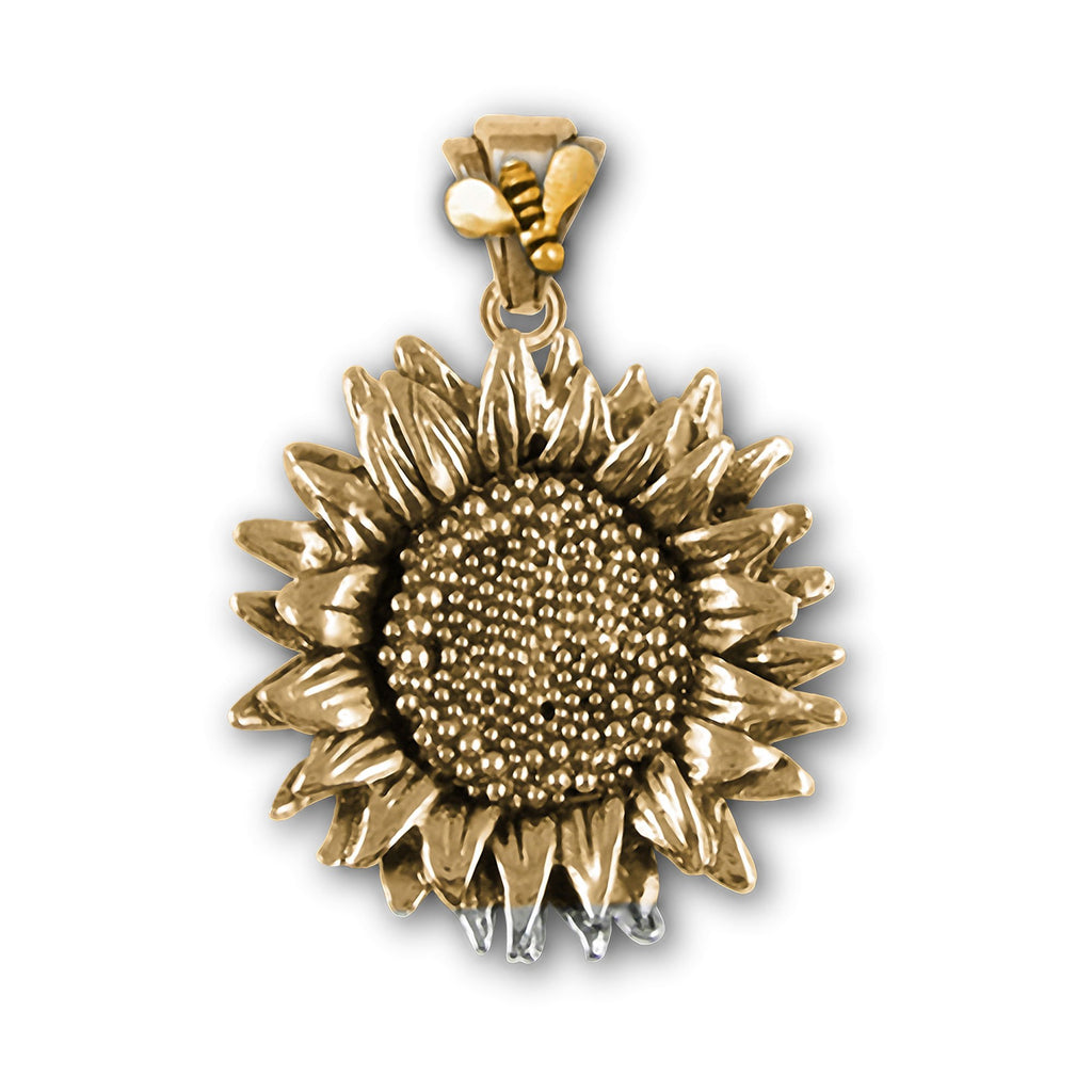 Sunflower Charms Sunflower Pendant 14k Gold Sunflower And Bee Jewelry Sunflower jewelry