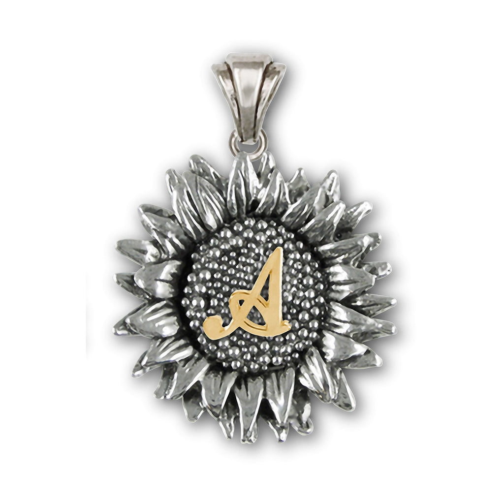Sunflower Charms Sunflower Pendant Silver And 14k Gold Sunflower Jewelry Sunflower jewelry
