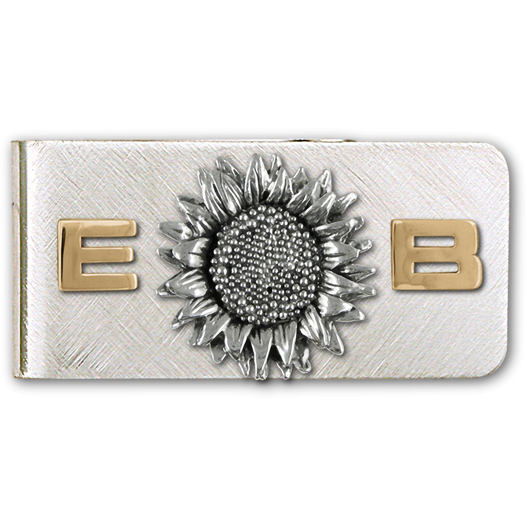 Sunflower Charms Sunflower Money Clip Silver And 14k Gold Sunflower Jewelry Sunflower jewelry