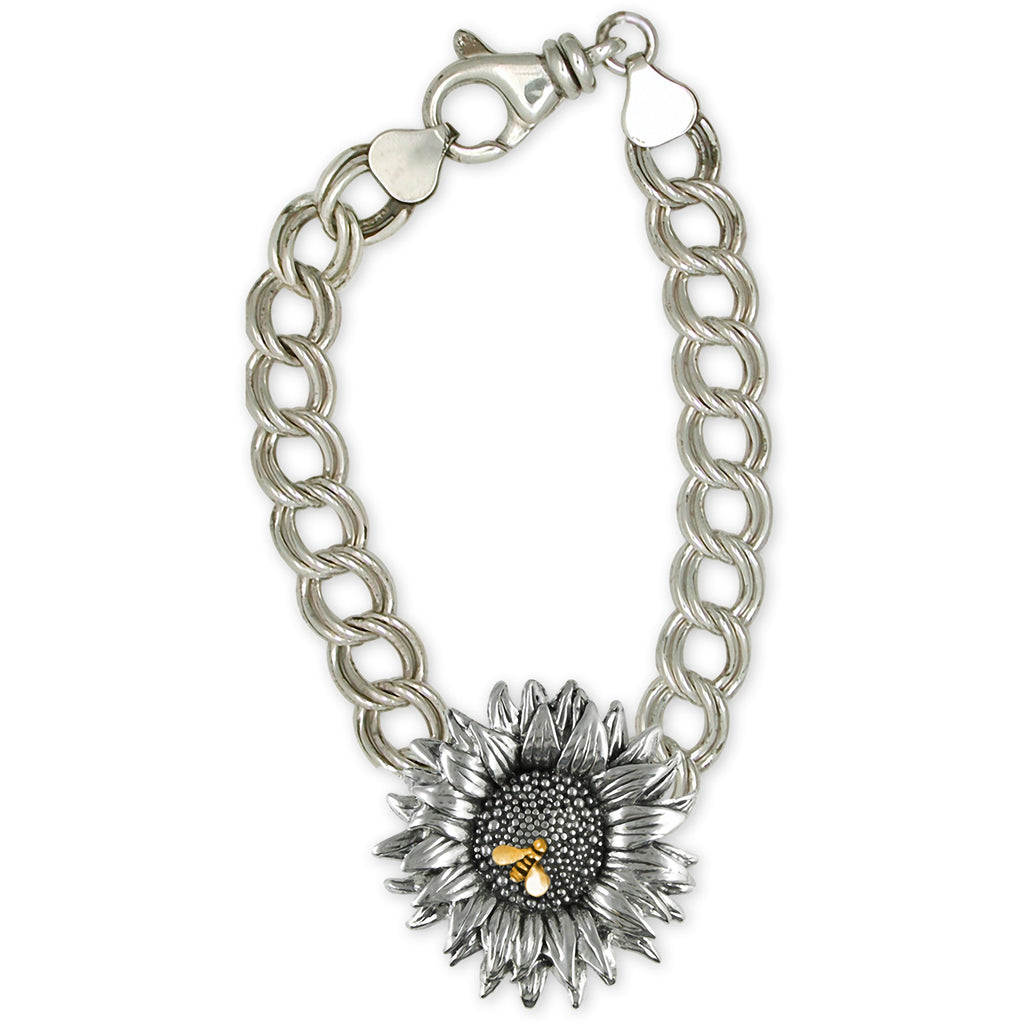 Sunflower Charms Sunflower Bracelet Silver And 14k Gold Sunflower And Bee Jewelry Sunflower jewelry