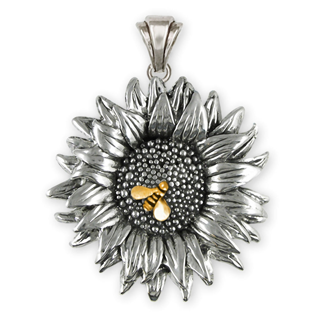 Sunflower Charms Sunflower Ring Silver And 14k Gold Sunflower And Bee Jewelry Sunflower jewelry