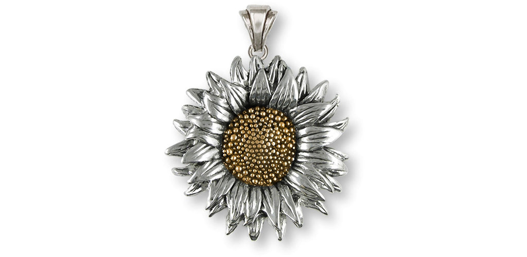 Sunflower Charms Sunflower Pendant Silver And 14k Yellow Gold Sunflower Jewelry Sunflower jewelry