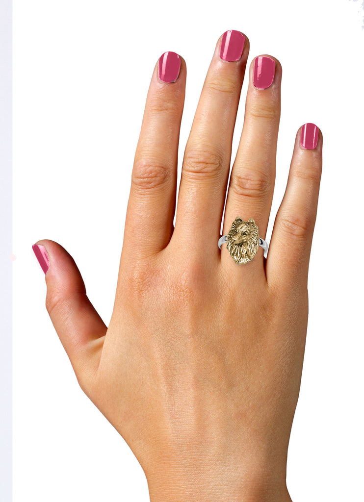 Sheltie Jewelry Silver And 14k Gold Handmade Sheltie Ring  SH82X-TNR