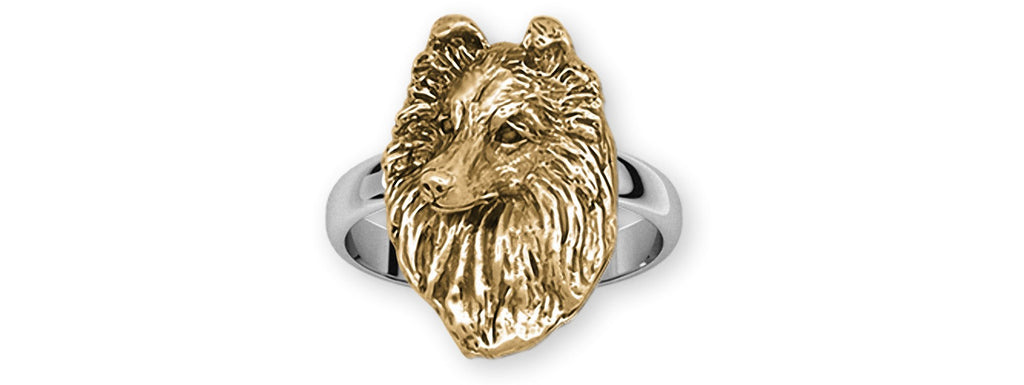 Sheltie Charms Sheltie Ring Silver And 14k Gold Sheltie Jewelry Sheltie jewelry