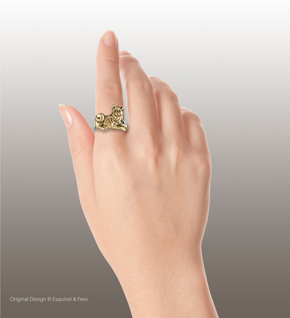 Shiba Inu Jewelry Silver And 14k Gold Handmade Shiba Inu Ring  SHB1B-TNR