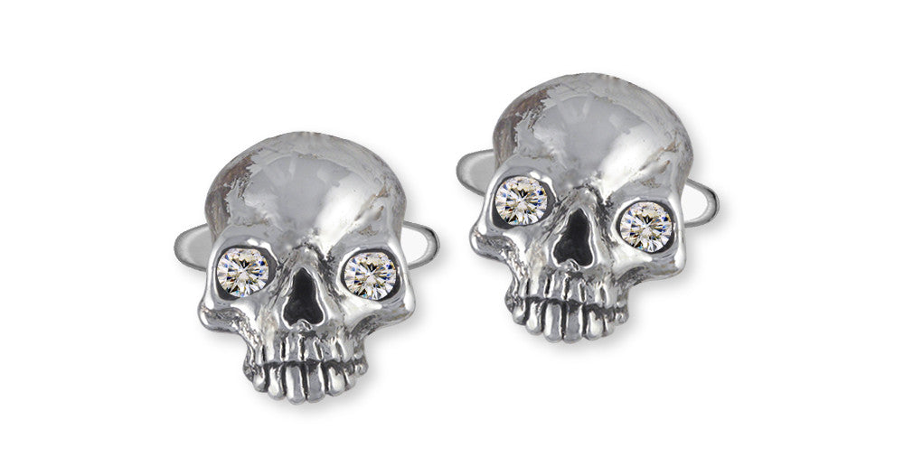 Skull Charms Skull Cufflinks Sterling Silver With Cz Eyes Skull Jewelry Skull jewelry