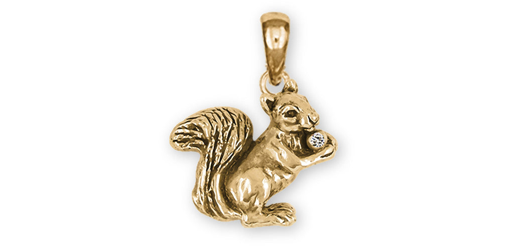 Squirrel Charms Squirrel Pendant 14k Yellow Gold Squirrel With Diamond Jewelry Squirrel jewelry