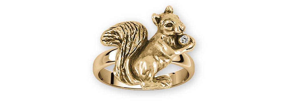 Squirrel Charms Squirrel Ring 14k Yellow Gold Squirrel With Diamond Jewelry Squirrel jewelry